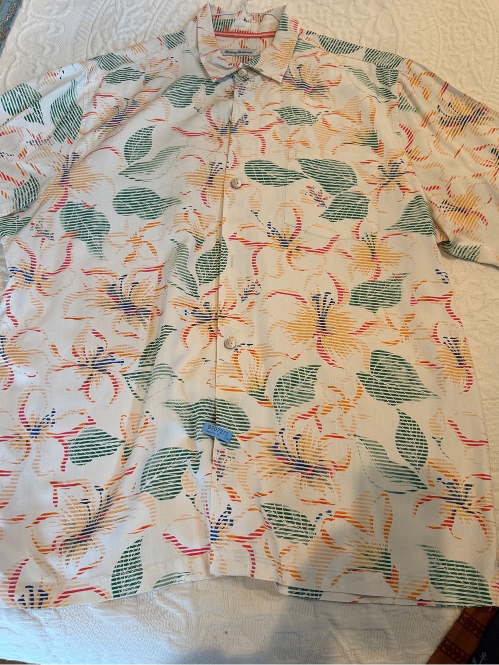Tommy Bahama  Floral Short-Sleeve Shirt - Cream with Green & Multicolor Print